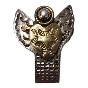 Vintage Mexico 925 Sterling Silver Angel Wings And Halo Pendant Brooch